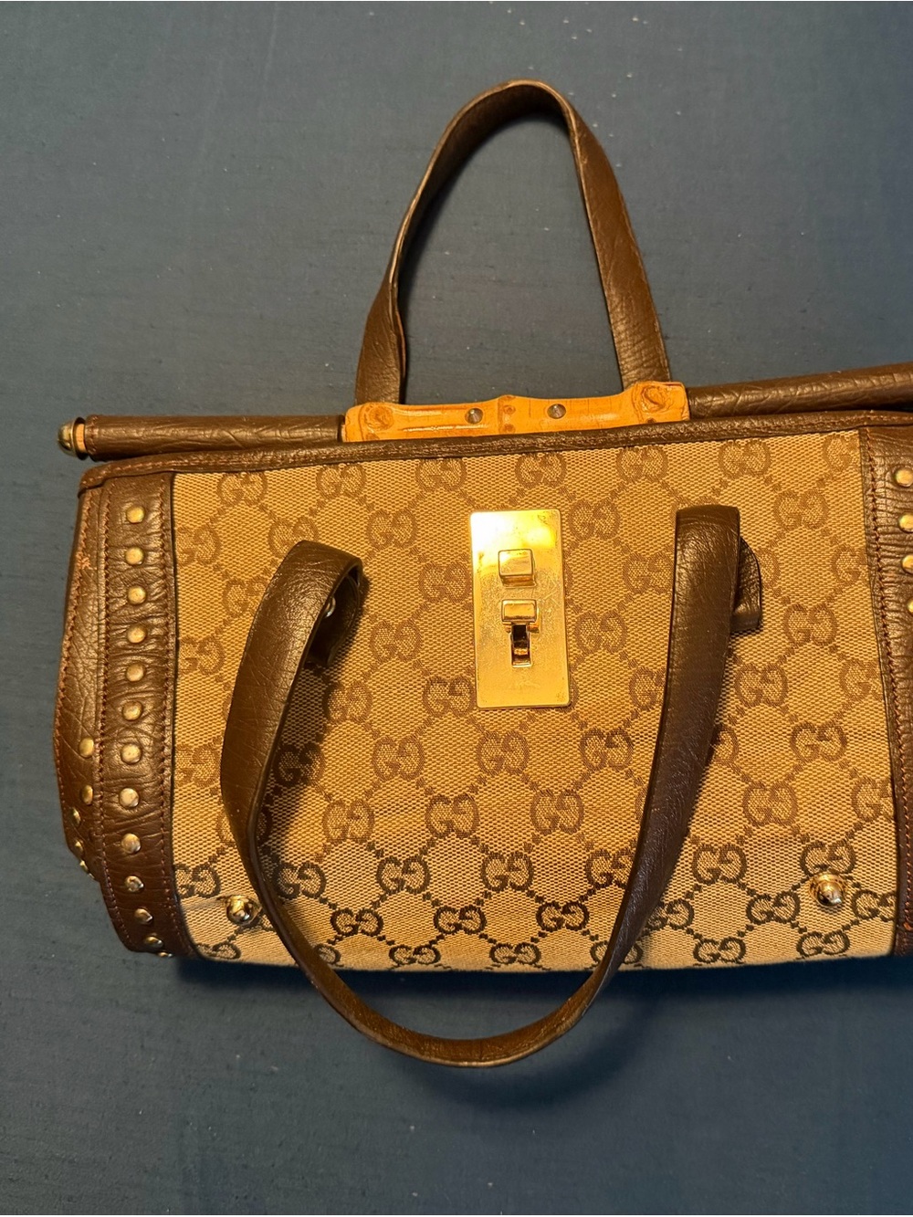 Gucci Brown GG Canvas Satchel with Gold-Tone Hardware